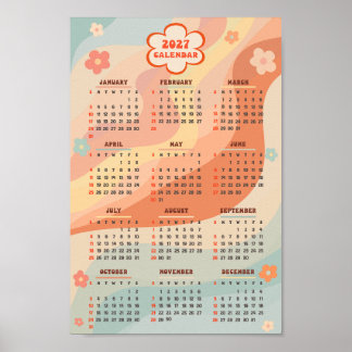 Póster 2027 Yearly Calendar Groovy Vintage Pastel Swirl