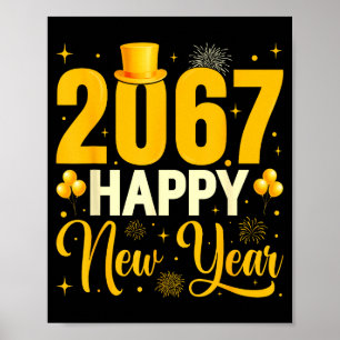 Póster 2067 Feliz Año Nuevo Retro Divertido 67 Seis Siete