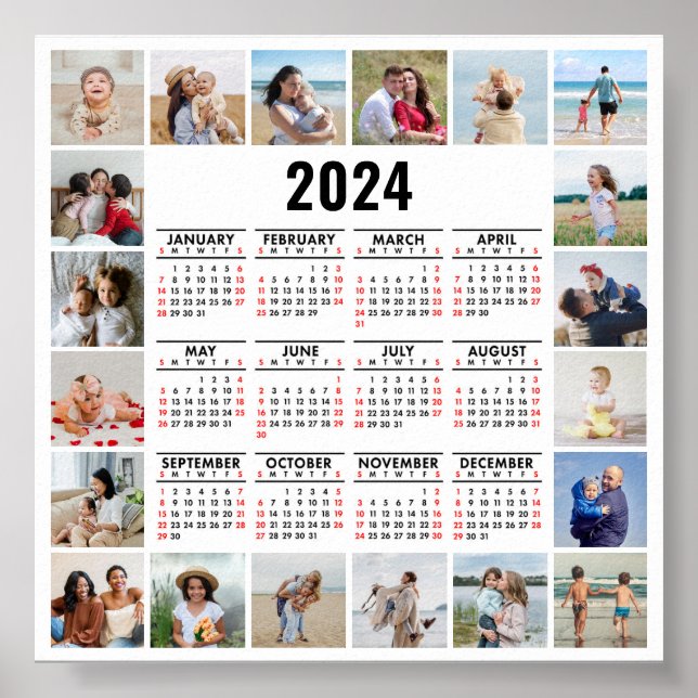 Póster 20 Collage de fotos 2024 Año A La Vista Calendario (Frente)