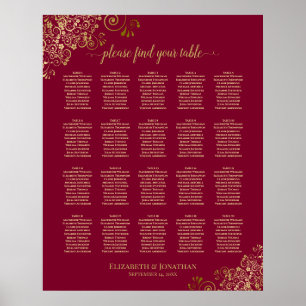 Póster 20 Mesa Elegante Carta de Asientos Burgundy & Oro