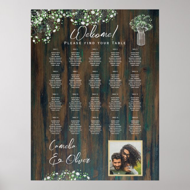 Póster 20 Mesa Madera Rústica Gypsophila FOTO Sensación d (Frente)