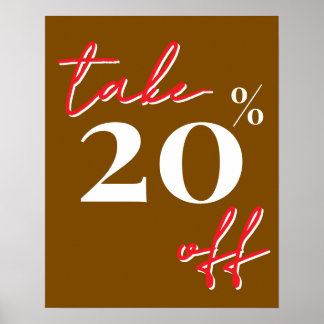 Póster 20% Off Sale Sign, Brown Sale