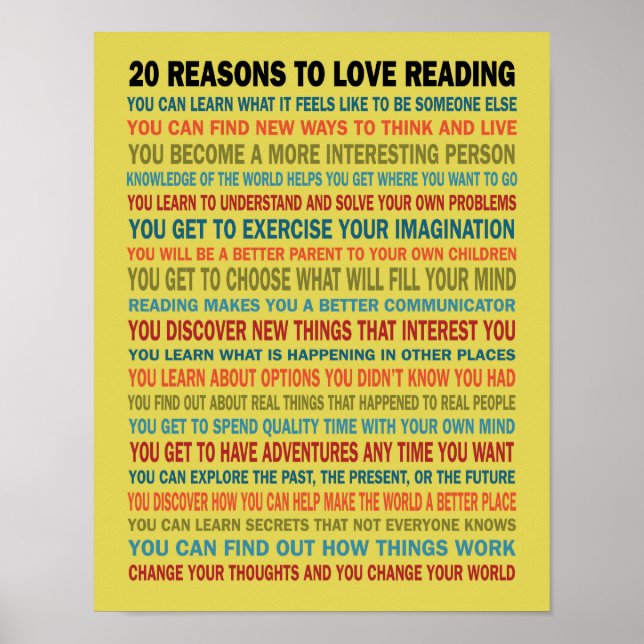 Póster 20 razones para amar la lectura de libros (Frente)