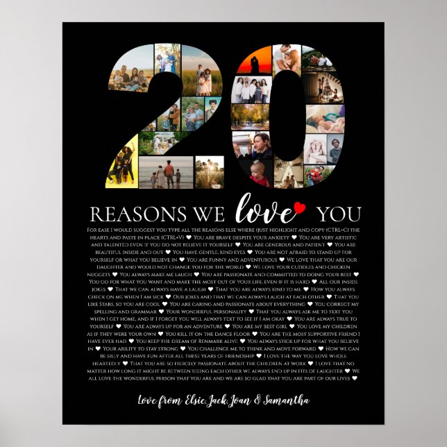 Póster 20 razones por las que te amamos aniversario foto (Frente)