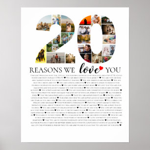 Póster 20 razones por las que te amamos cumpleaños aniver