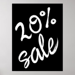 Póster 20% Rótulo de venta, 18x24 venta en blanco y negro