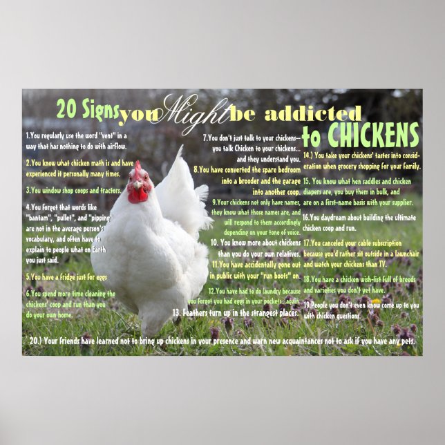 Póster 20 Rótulos que podría ser adicto a las gallinas (Frente)
