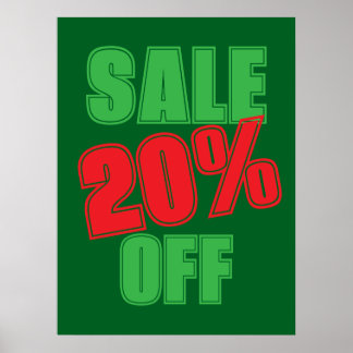 Póster 20% Sale Sign, Green and Red Christmas Sale 