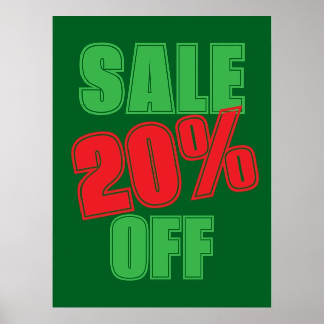 Póster 20% Sale Sign, Green and Red Christmas Sale  (Frente)