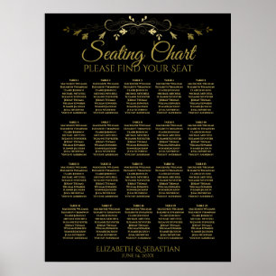 Póster 20 Tabla Elegante Dorado Boda negro gráfico de asi