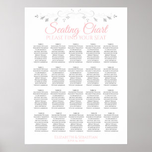 Póster 20 Tabla Tabla de asientos simples en Boda rosa y