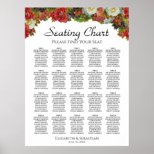 Póster 20 Table Autumn Floral Wedding Seating Chart
