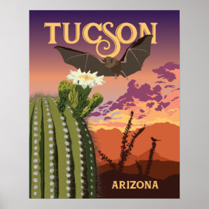 Póster 20"x16" Bat y Saguaro Sunset
