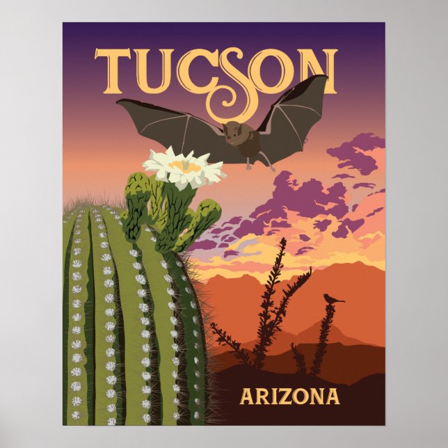Póster 20"x16" Bat y Saguaro Sunset (Frente)