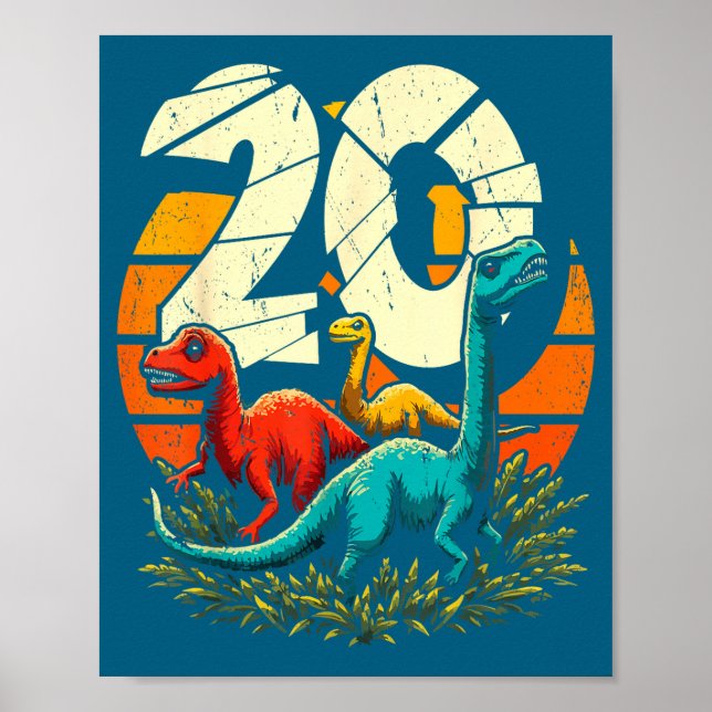 Póster 20th Birthday Trex Dinosaur 20 Year Old Boy Girl  (Frente)