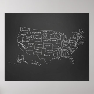 Póster 20x16 Chalkboard Classroom US Map Poster