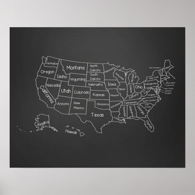 Póster 20x16 Chalkboard Classroom US Map Poster (Frente)