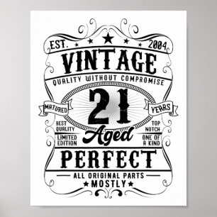 Póster 21º cumpleaños 21 años Vintage Est 2004 Bday D