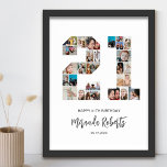Póster 21.ª Collage de fotos número de cumpleaños 21<br><div class="desc">Celebrar el 21º cumpleaños con este poster de collage de fotos número 21 personalizado. Este regalo de personalizable también es perfecto para el aniversario de los bodas. Es una gran manera de mostrar preciosos recuerdos de tu vida de boda y casada. El poster presenta un collage de fotos que capturan...</div>