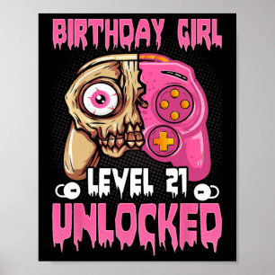 Póster 21.ᵉʳ Chica de cumpleaños Nivel 21 Videojuego desb
