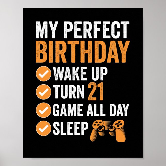 Póster 21 cumpleaños 21 Mi cumpleaños perfecto de juegos (Frente)