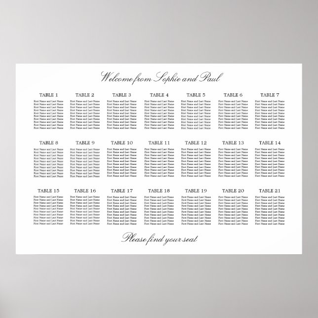 Póster 21 Tabla Elegante de Asientos Minimalistas (Frente)