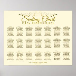 Póster 21 Table Gold Flourish Cream Wedding Seating Chart