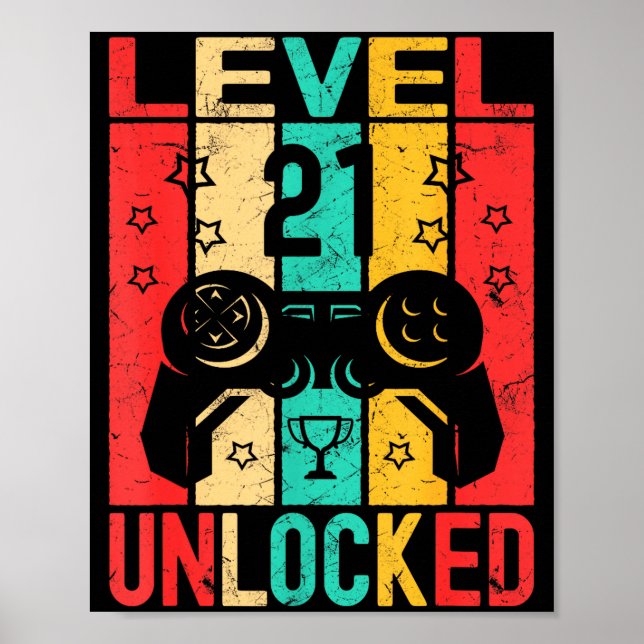 Póster 21st Birthday Level 21 Unlocked Gamer Funny Birthd (Frente)