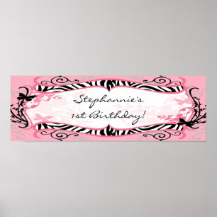 Póster 22.5"x7.5" Banner personalizado cebra de mariposa