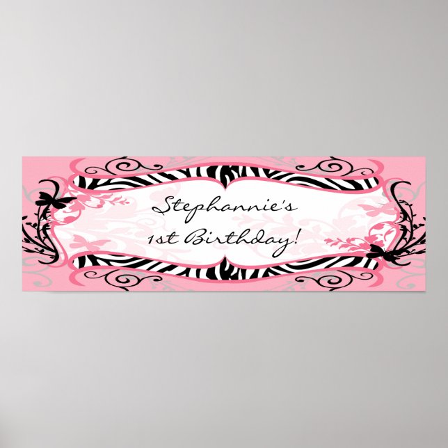 Póster 22.5"x7.5" Banner personalizado cebra de mariposa (Frente)