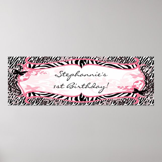 Póster 22.5"x7.5" Banner personalizado cebra de mariposa (Frente)