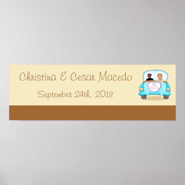 Póster 22.5"x7.5" Personalizado acaba de casarse con pare (Frente)