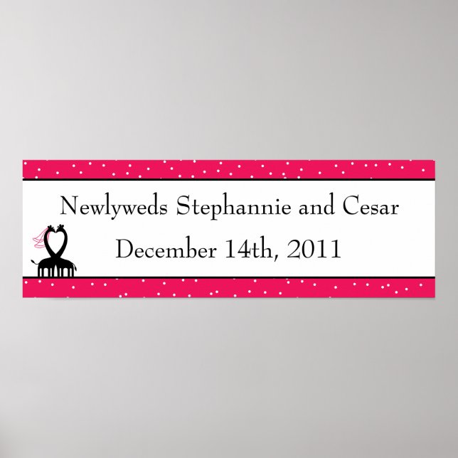 Póster 22.5"x7.5" Personalizado Hot Pink/Black Giraffe Lo (Frente)