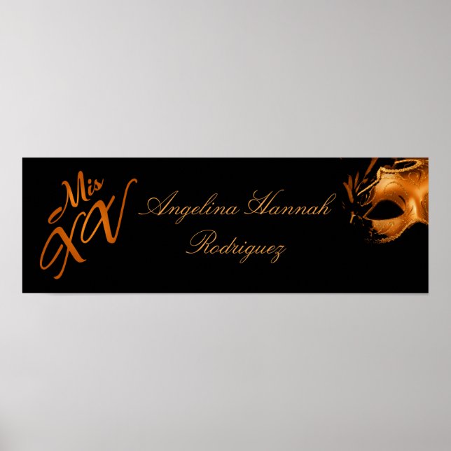 Póster 22.5"x7.5" Personalized Banner Mis XV Orange (Frente)