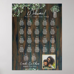 Póster 22 Mesa Madera Rústica Gypsophila Fotografía de la