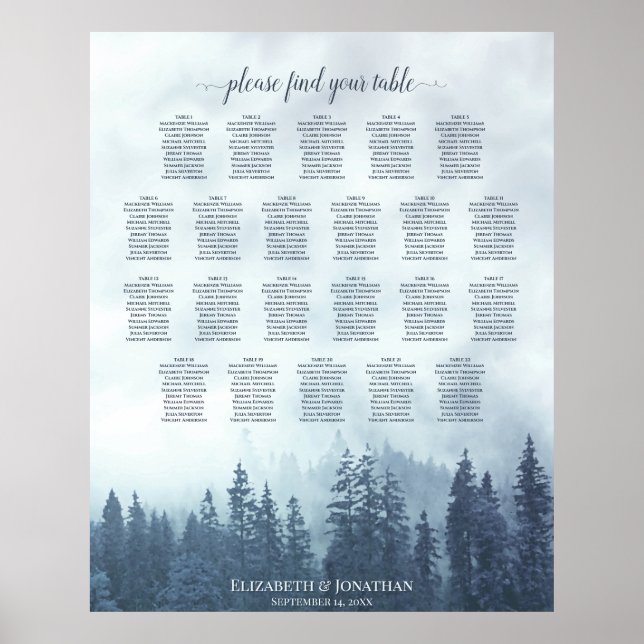 Póster 22 Tabla de asientos Boda de Pinos Azules (Frente)