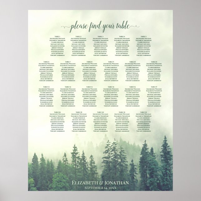 Póster 22 Tabla de asientos Boda de Pinos Verdes (Frente)