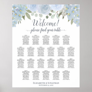 Póster 22 Tabla Dusty Blue Floral Boda