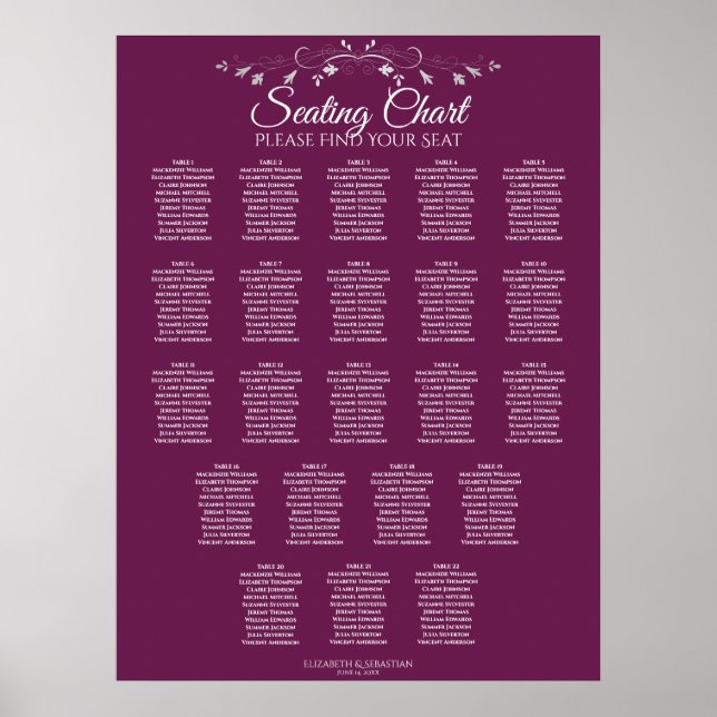 Póster 22 Tabla Elegante de Asientos Boda Cassis (Frente)