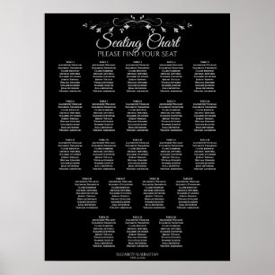 Póster 22 Tabla Elegante de Asientos Boda Negro