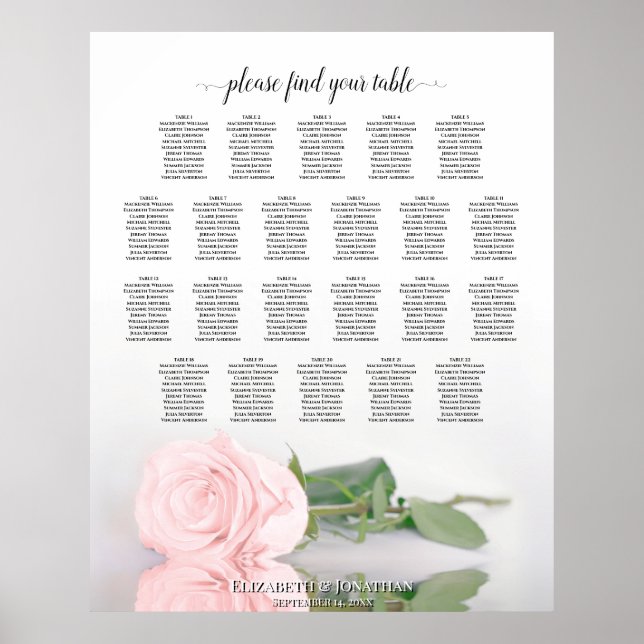 Póster 22 Tabla Elegante De Asientos Boda Rosa Rosa (Frente)