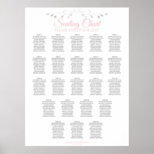 Póster 22 Tabla Elegante de asientos Boda rosa y gris
