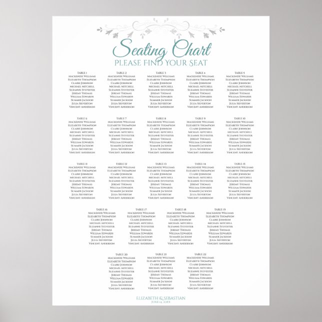 Póster 22 Tabla Tabla de asientos simples de Bodas Verde  (Frente)