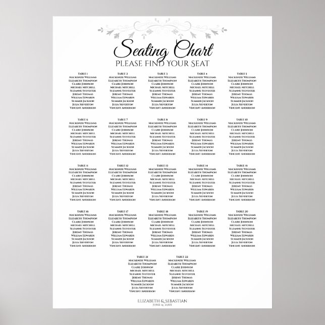 Póster 22 Tabla Tabla Tabla de asientos simples de Boda b (Frente)