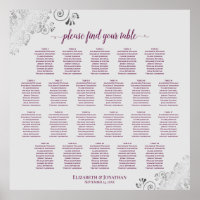 22 Table Lacy Cassis & Gray Wedding Seating Chart