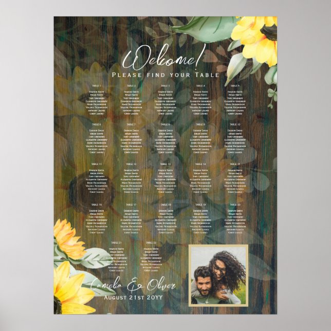 Póster 22 Table Rustic Wood SUNFLOWERS PHOTO SEATING (Frente)