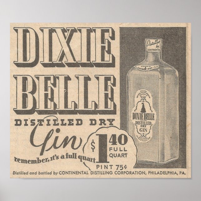 Póster 23 de marzo de 1935 Ad Dixie Belle Gin (Frente)