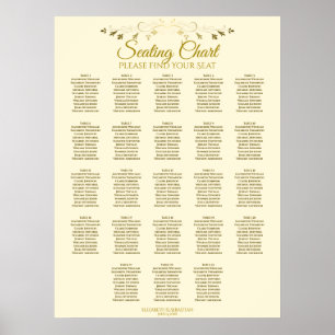 Póster 23 Mesa Crema Dorada Elegante Tabla de asientos de