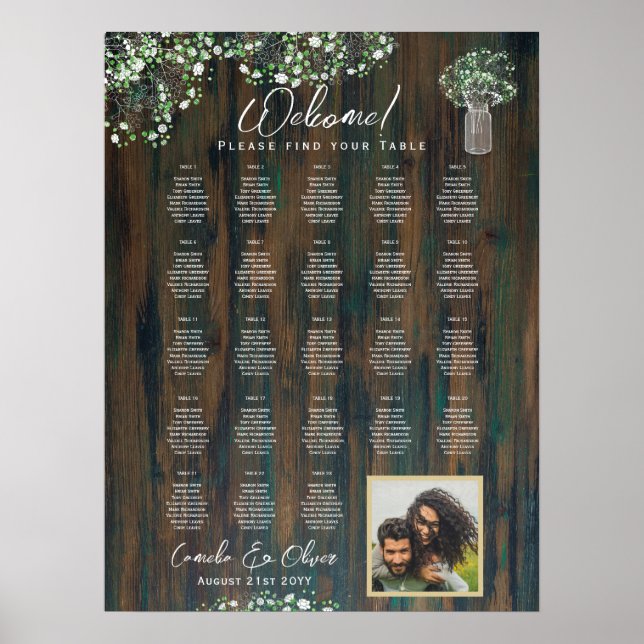 Póster 23 Mesa Madera Rústica Gypsophila Fotografía de la (Frente)