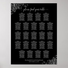Póster 23 Tabla de asientos de Boda plateado y negro con 
